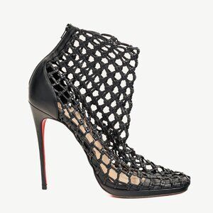 Christian Louboutin Porligat 120 Black Leather Woven Cage Heels